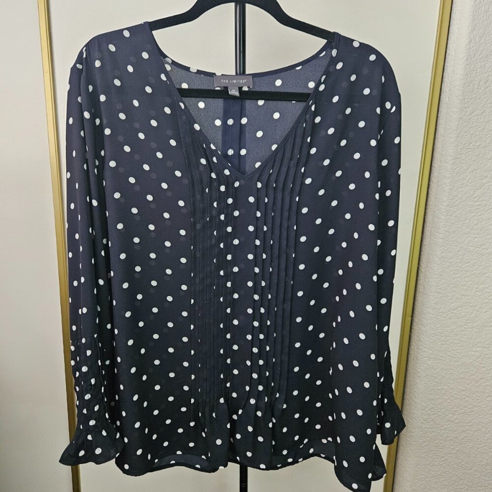 The Limited Women's Navy Blue with White Polka Dot Blouse/Size XL